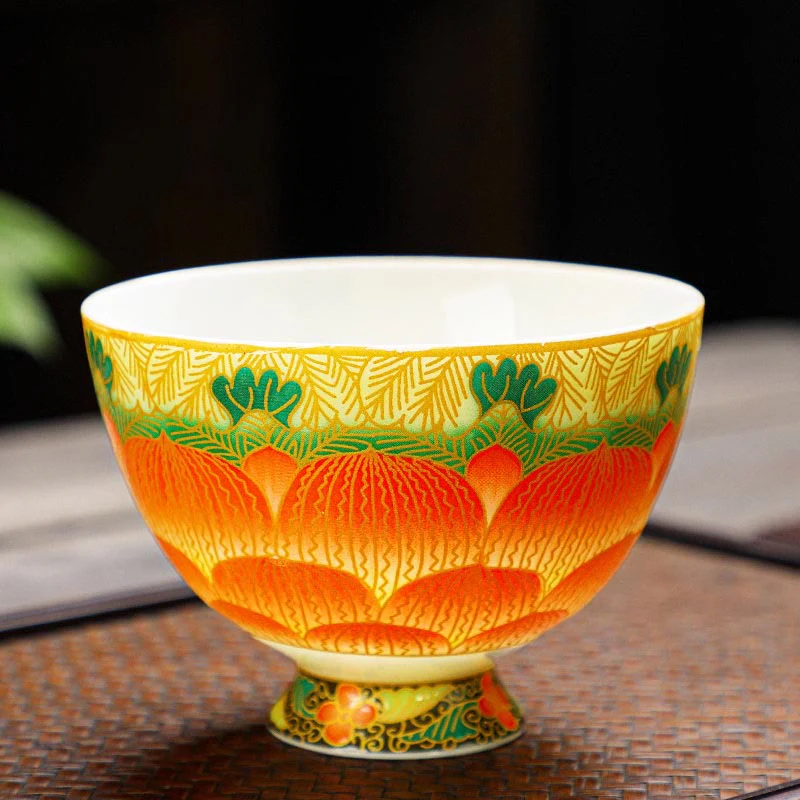 Buddha Stones Lotus Ceramic Teacup Flower Tea Cups 100ml