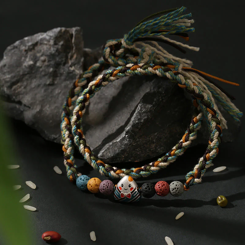 Buddha Stones Dragon Boat Festival Colorful Rope Lava Rock Fu Character Rice Dumplings Luck Braided Bracelet