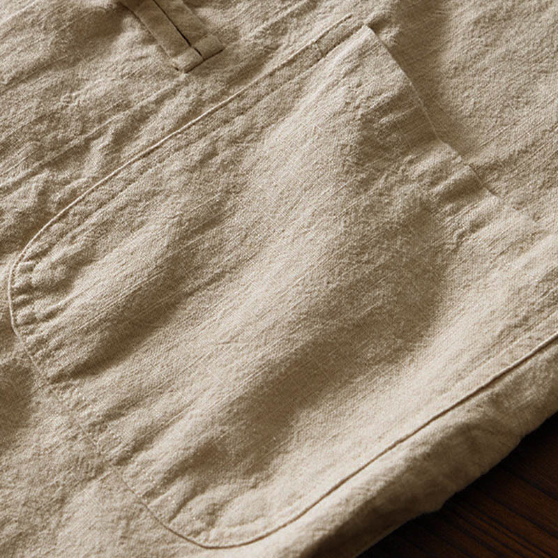 Buddha Stones Frog-Button Chinese Tang Suit Cotton Linen Men Jacket Shirt With Pockets