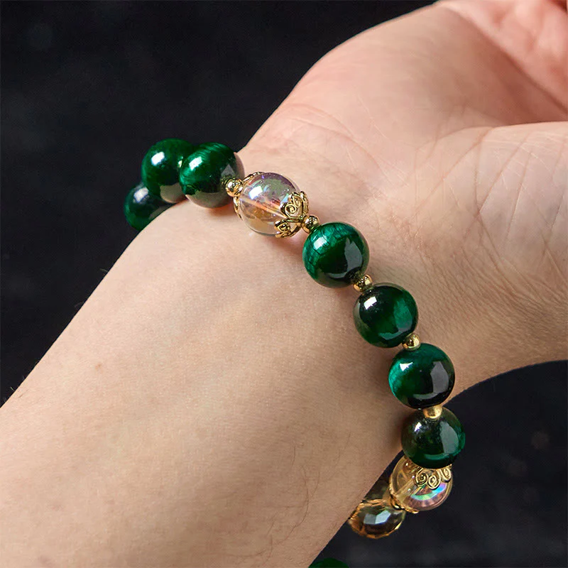 Buddha Stones Natural Green Tiger Eye Beads Green Leaf Positive Bracelet