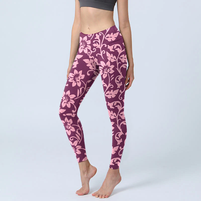 Buddha Stones Pink Sunflowers Print Gym Leggings Women's Yoga Pants