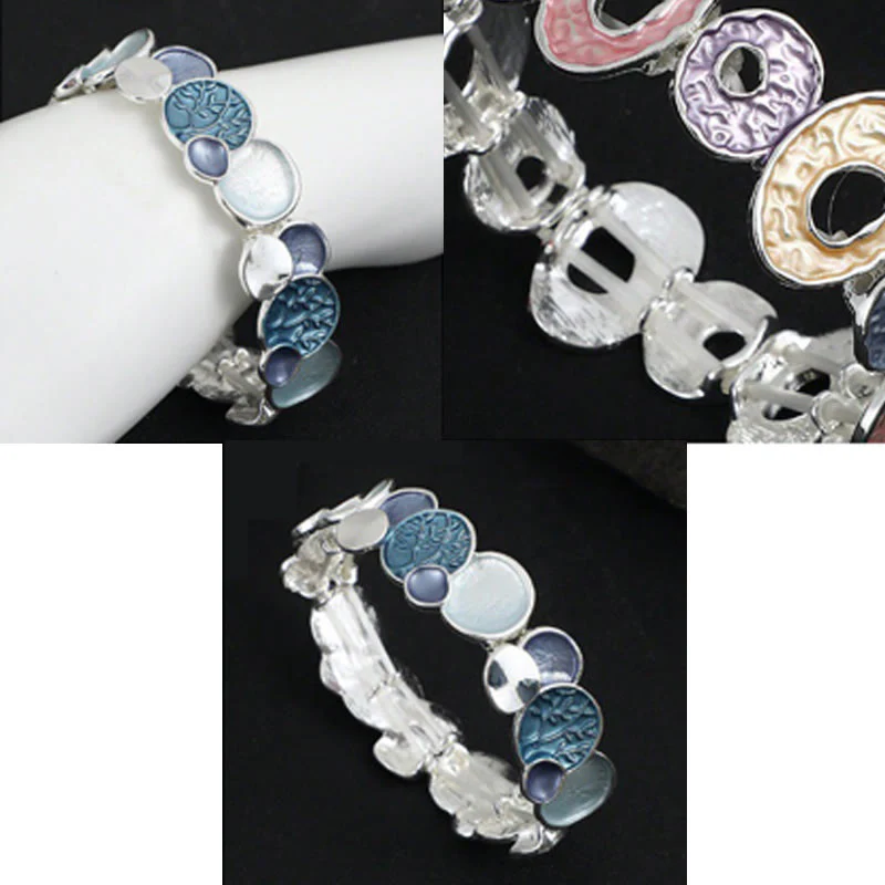 Buddha Stones The Tree Of Life Round Pattern Unity Alloy Elastic Bracelet Bangle