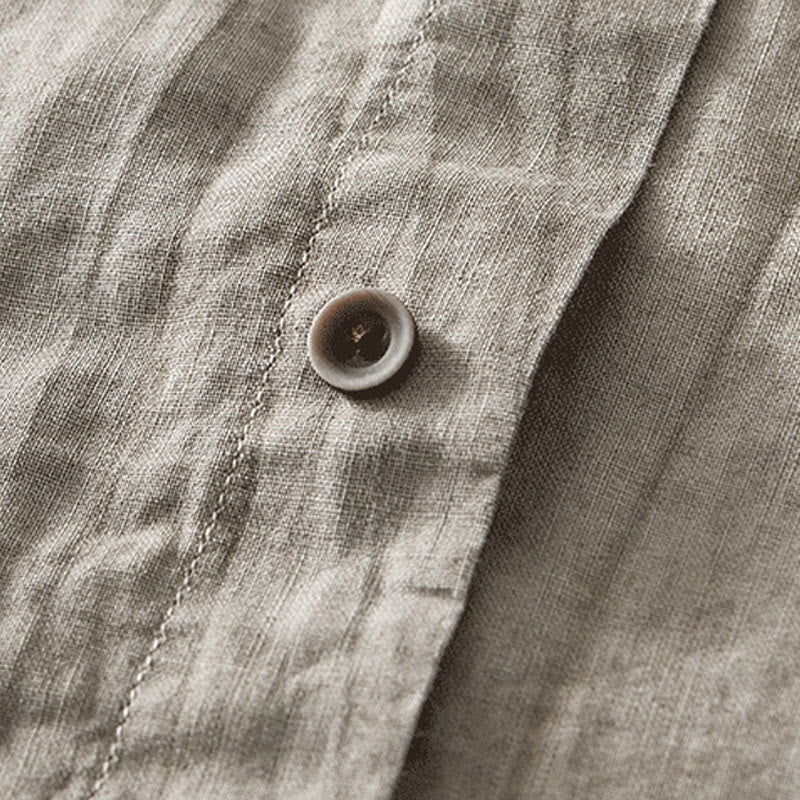 Buddha Stones Summer Buttons Short Sleeve Ramie Linen Cotton Men's Shirt