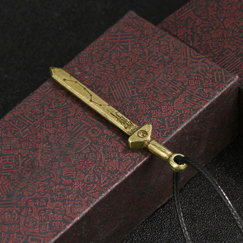 Buddha Stones Vintage Yin Yang Copper Brass Sword Balance Necklace Pendant