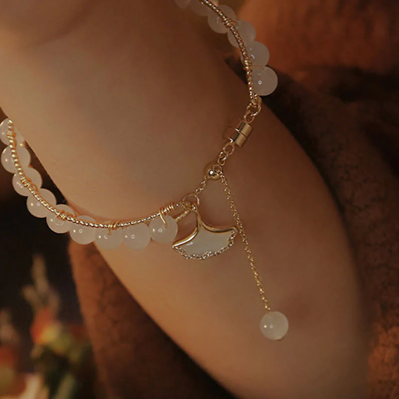 Buddha Stones Ginkgo Leaf Jade Bead Luck Bracelet