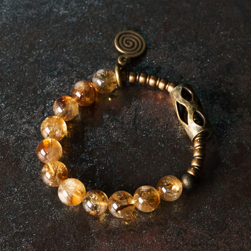 Buddha Stones Daily Retro 10mm Citrine Beads Protection Bracelet