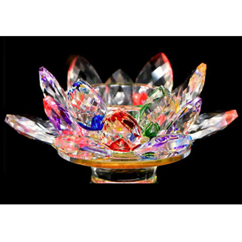Buddha Stones Lotus Flower Crystal Candle Holder Home Office Offering Decoration