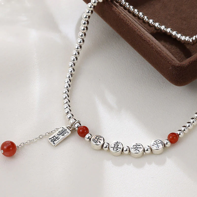 Buddha Stones 925 Sterling Silver Small Beads Red Agate Peace And Joy Blessing Anklet