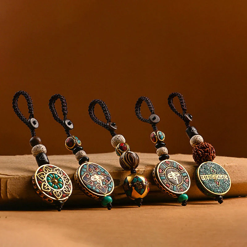 Buddha Stones Tibetan Om Mani Padme Hum Bodhi Seed Peace Key Chain