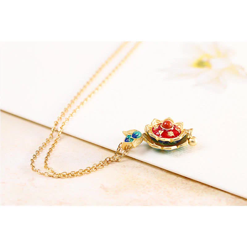 Buddha Stones 925 Sterling Silver Tibet Lotus Prayer Wheel Red Agate Enlightenment Necklace Pendant