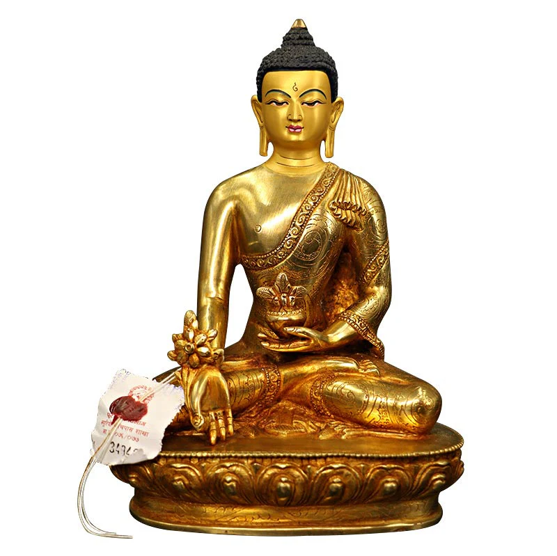 Buddha Stones Buddha Shakyamuni Medicine Buddha Compassion Copper Gold Plated Statue Decoration