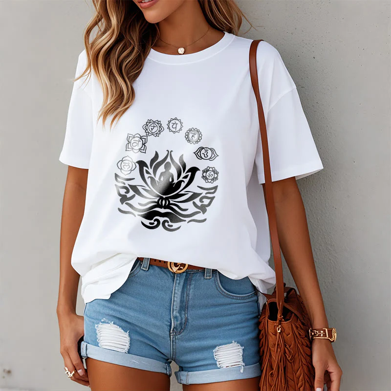 Buddha Stones OM Symbol Sanskrit Mantras Buddha Lotus Flower Design Tee T-shirt