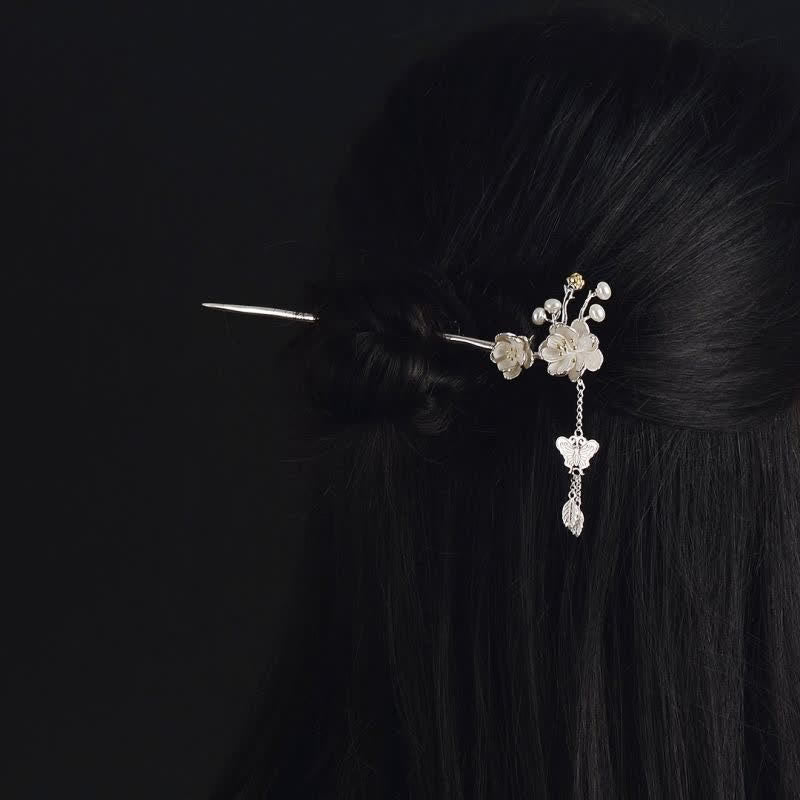 Buddha Stones Plum Blossom Butterfly Love Freedom Tassel Hairpin