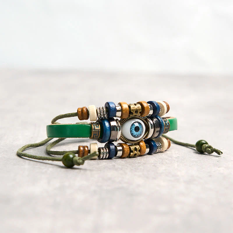 Buddha Stones Tibetan Evil Eye Leather Adjustable Protection Bracelet