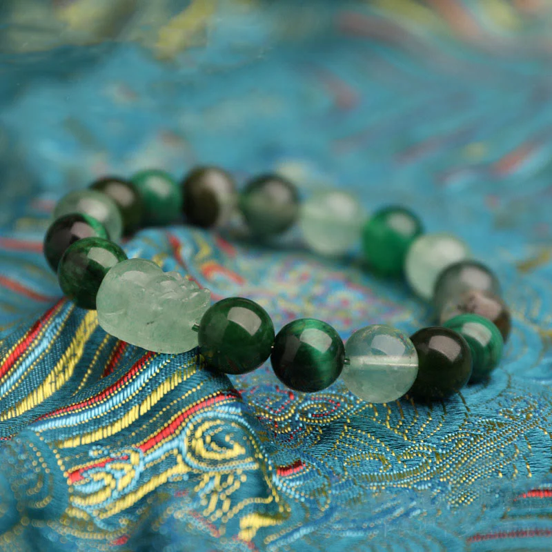 Buddha Stones Five Elements Various Agate Crystal Green Strawberry Quartz Moss Agate Green Phantom Luck Bracelet