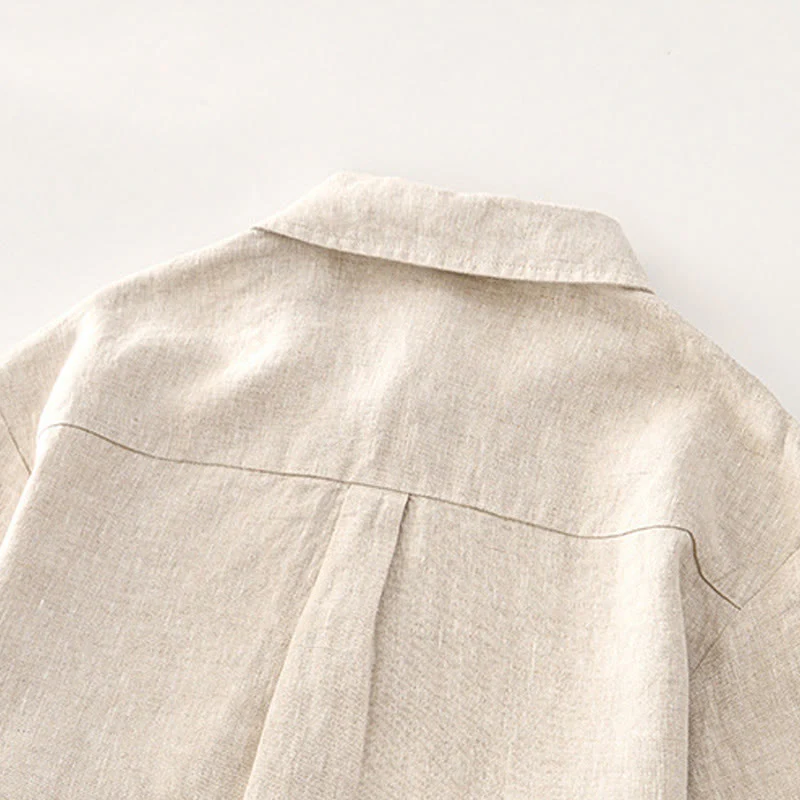 Buddha Stones Solid Summer Short Sleeve Buttons Linen Men's Shirt With Pockets