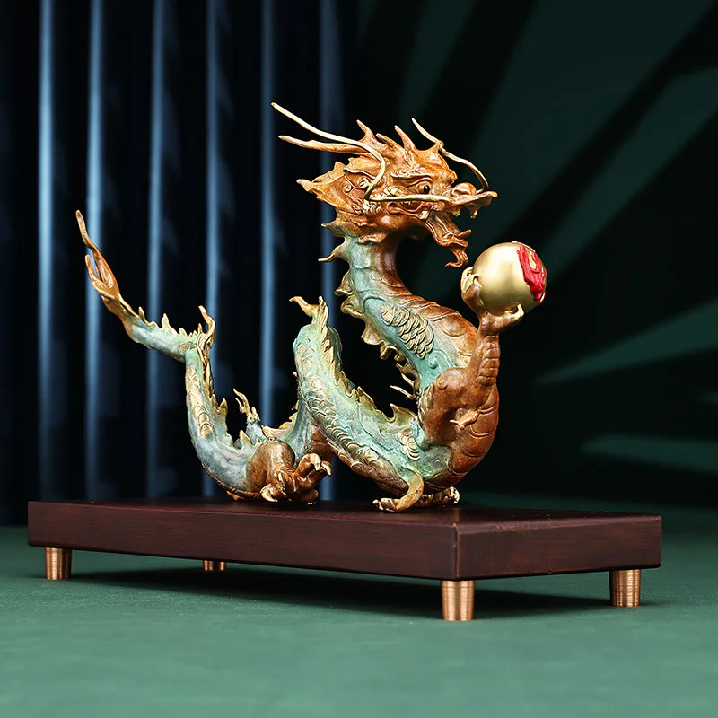 Buddha Stones Year Of The Dragon Auspicious Dragon Brass Copper Luck Success Office Decoration