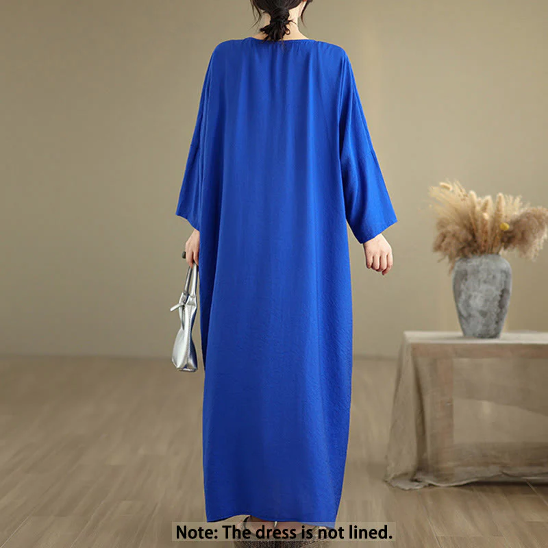 Buddha Stones Fall Casual V-Neck Long Sleeve Cotton Midi Dress