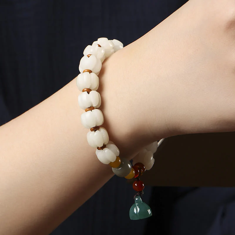 Buddha Stones Natural Bodhi Seed Red Agate Bodhi Calm Harmony Engraved Pumpkin Bead Lotus Bracelet