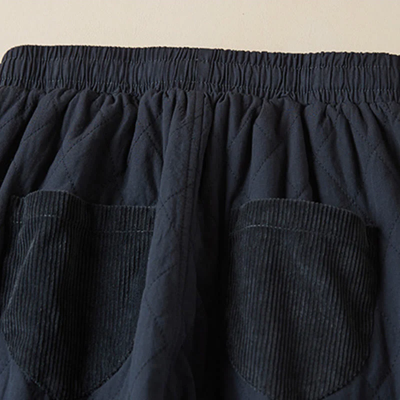 Buddha Stones Diamond Quilted Design Thermal Fleece-Lined Women's Harem Cotton Pants With Pockets