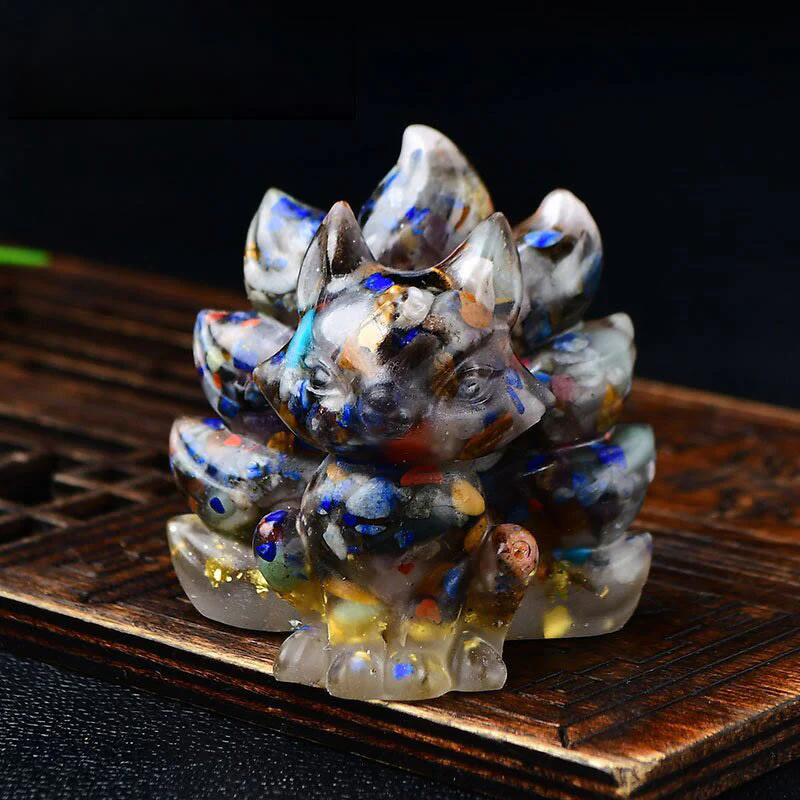 Buddha Stones Natural Various Crystal Strawberry Quartz Amethyst Nine Tailed Fox Protection Home Decoration