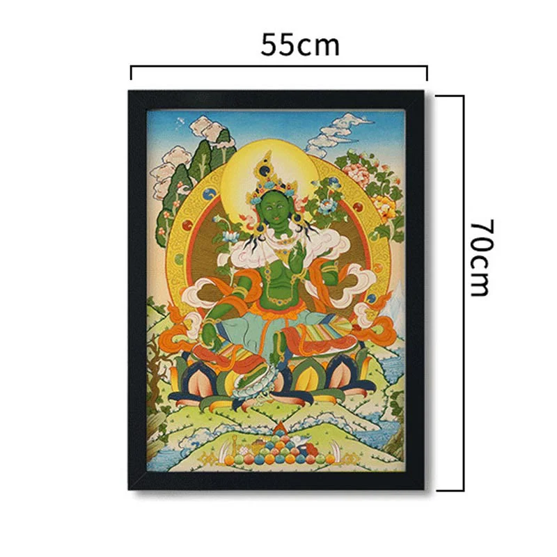 Buddha Stones Tibetan Thangka Painting Yellow God of Wealth Green Tara Avalokitesvara Handmade Decoration Blind Box(Random Style)