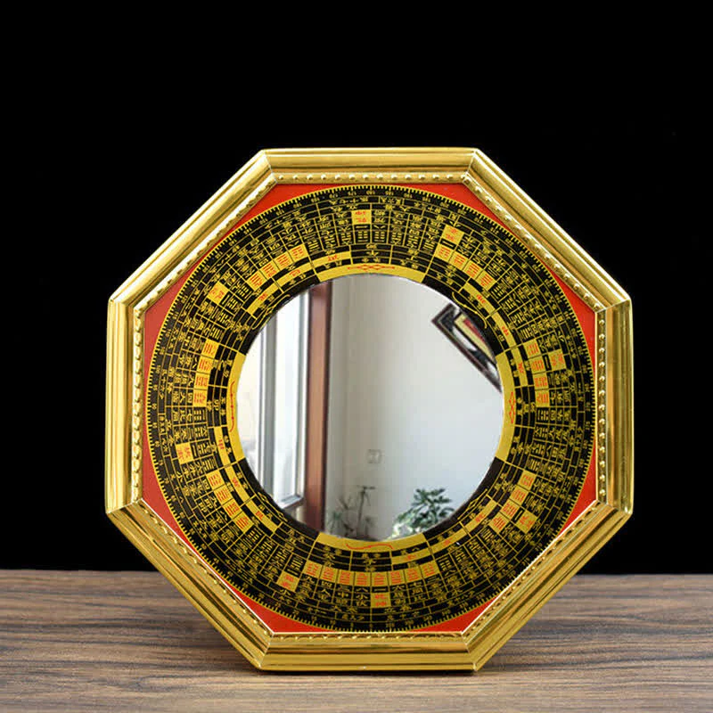 Buddha Stones Feng Shui Bagua Map Five-Emperor Coins Gourd Balance Living Room Energy Map Mirror