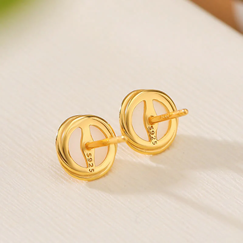 Buddha Stones 925 Sterling Silver Hetian Jade Agate Amber Luck Earrings