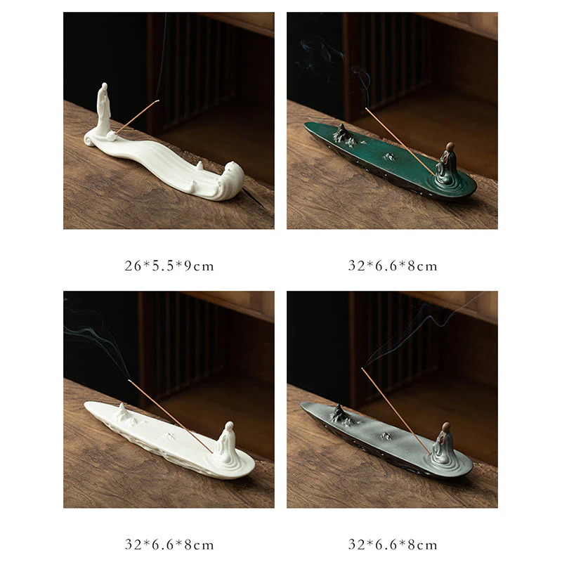 Buddha Stones Buddha Monk Ceramic Sea Wave Mountain Blessing Incense Burner Decoration