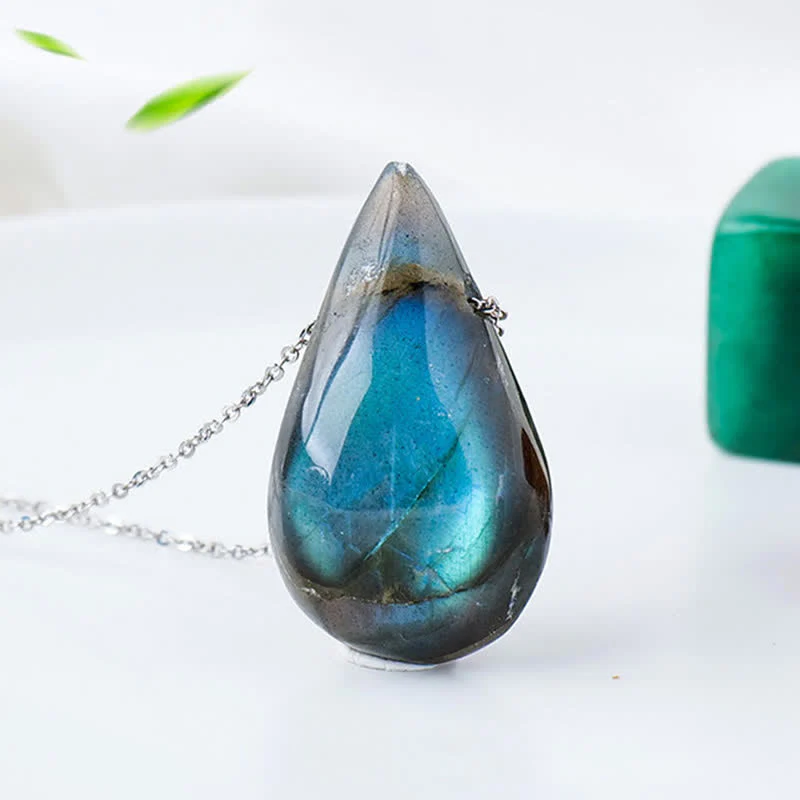 Buddha Stones Labradorite Water Drop Support Healing Necklace Pendant