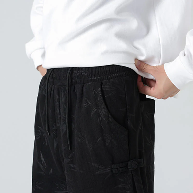 Buddha Stones Fall Winter Bamboo Men's Frog-Button Corduroy Pants With Pockets