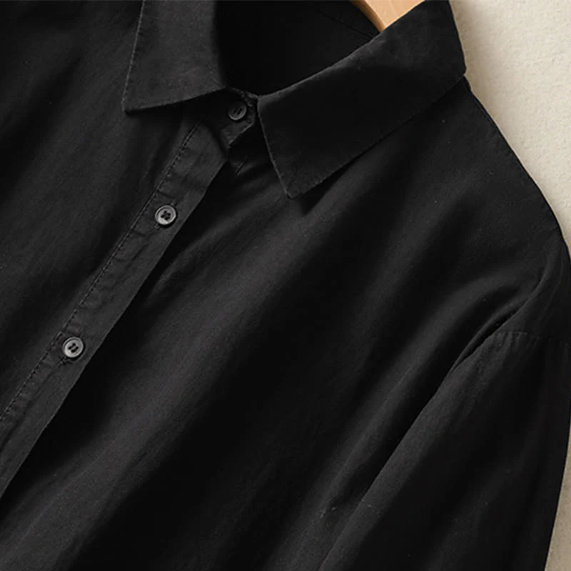 Buddha Stones Casual Plaid Pleats Buttons Design Long Sleeve Cotton Midi Dress With Pockets