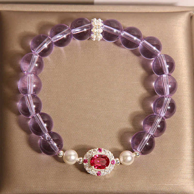 Buddha Stones Natural Amethyst Pearl Red Zircon Balance Bracelet