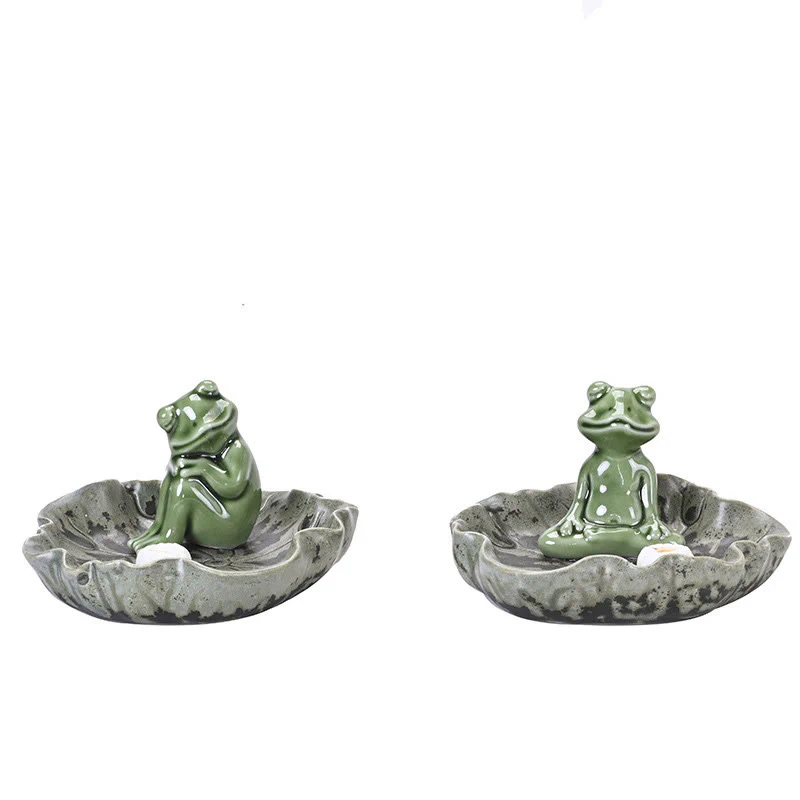 Buddha Stones Leaf Meditation Frog Pattern Healing Ceramic Incense Burner Decoration