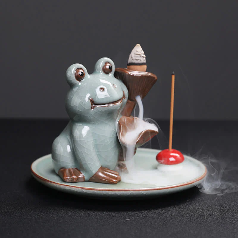 Buddha Stones Meditation Frog Ceramic Lotus Healing Incense Burner