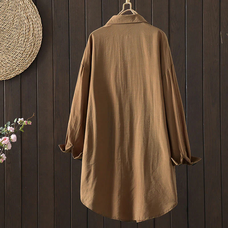 Buddha Stones Plain Buttons Women's Cotton Coat With Pockets