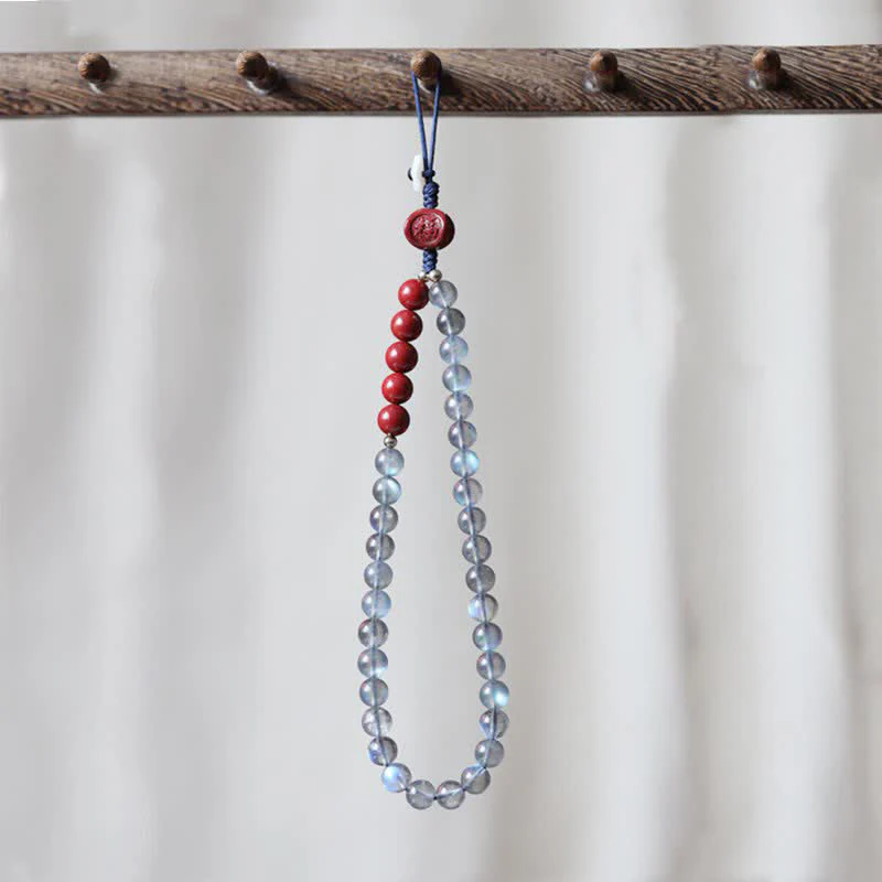 Buddha Stones Natural Moonstone Cinnabar Calm Positive Phone Decoration