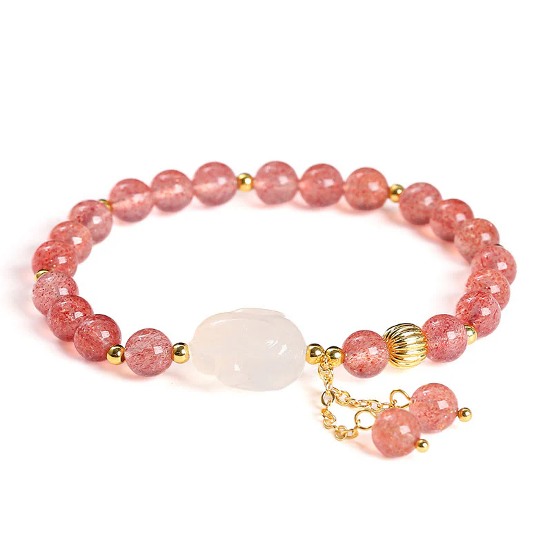 Buddha Stones Natural Strawberry Quartz Agate Rabbit Healing Bracelet