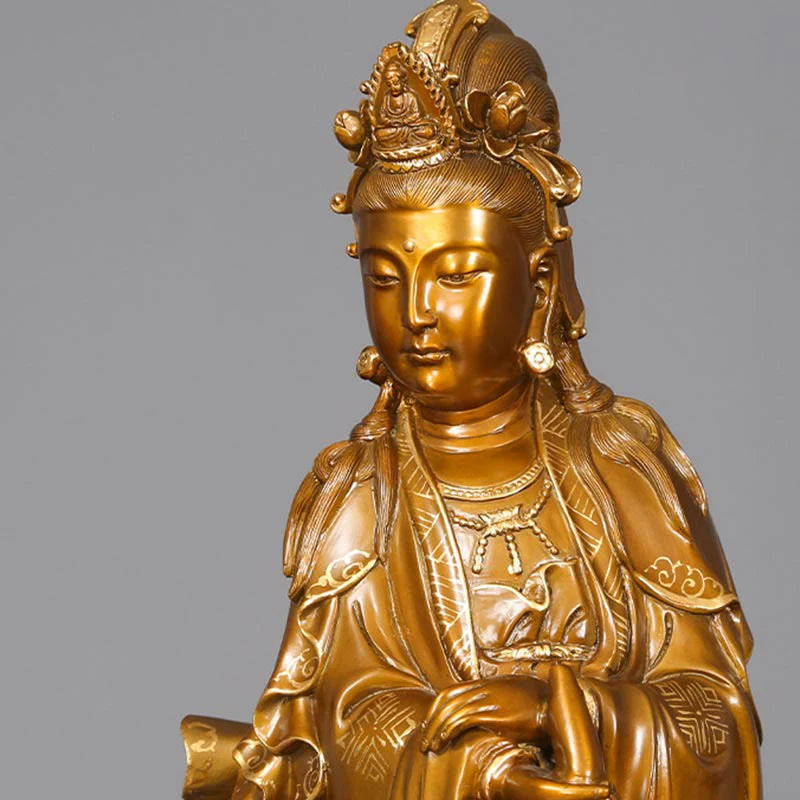 Buddha Stones Kwan Yin Avalokitesvara Holding A Vase Brass Harmony Copper Statue Home Decoration