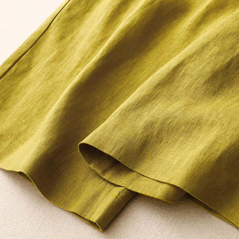 Buddha Stones Summer Casual Simple Design Linen Women's Wide Leg Pants With Zipper Pockets