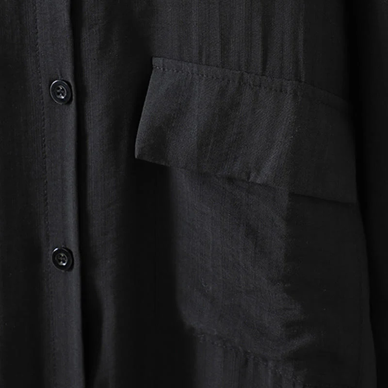 Buddha Stones Plain Buttons Women's Cotton Coat With Pockets