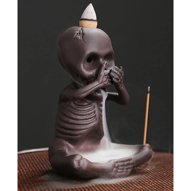 Buddha Stones Little Skull Ghost Purple Clay Backflow Smoke Fountain Peace Incense Burner Decoration (Extra 30% Off | USE CODE: FS30)