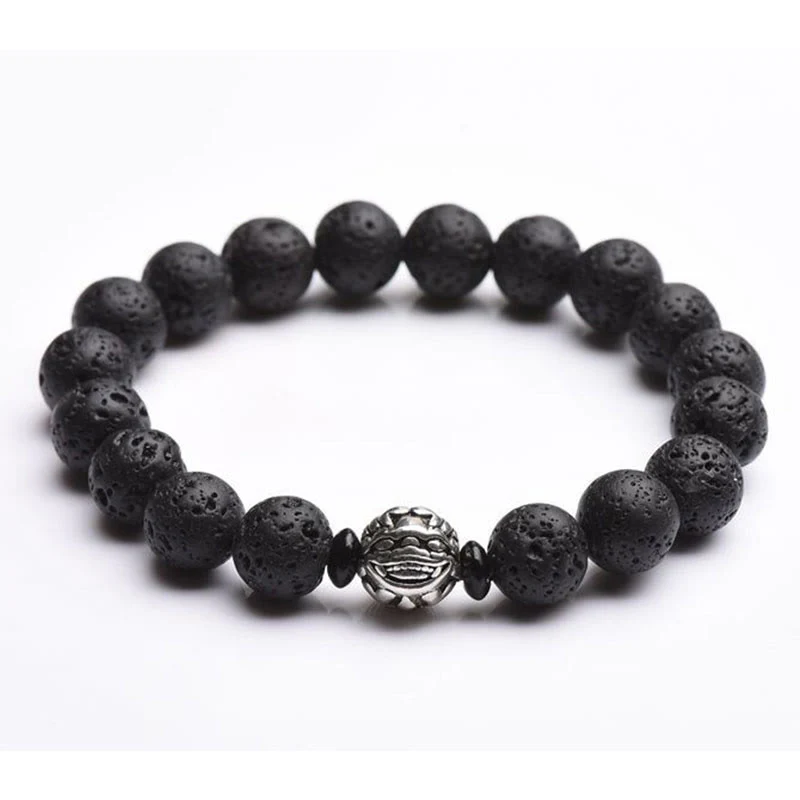 Buddha Stones Lava Rock Beads White Copper PiXiu Wealth Bracelet