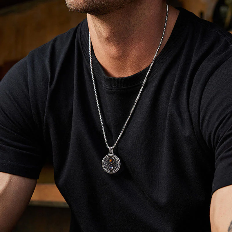 Buddha Stones Snake Yin Yang Symbol Copper Wealth Necklace Pendant