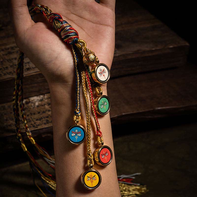 Buddha Stones Tibet Handmade Five God Of Wealth Thangka Protection Wall Car Hanging Decoration