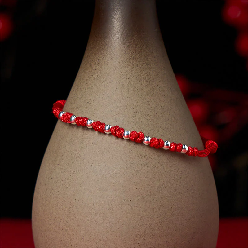 Buddha Stones 925 Sterling Silver Beads Red String Adjustable Luck Bracelet