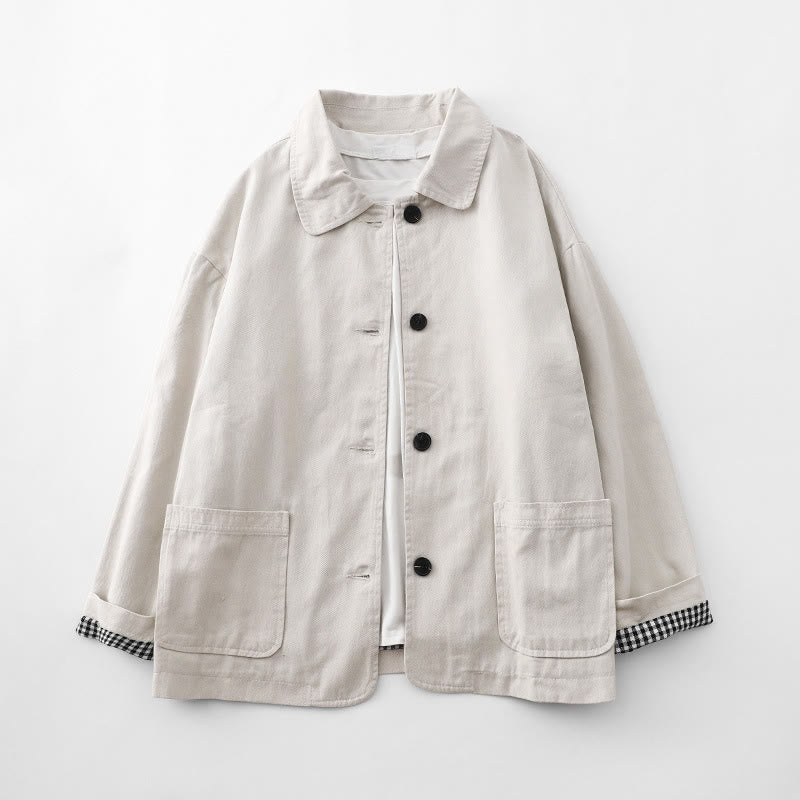 Buddha Stones Commute Patchwork Design Cotton Women's Jacket With Pockets