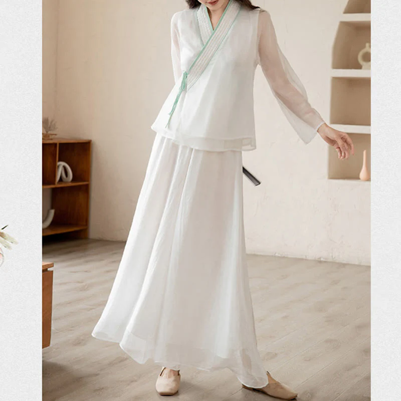 Buddha Stones Retro Prayer Zen Spiritual Meditation Practice Chiffon Clothing Women's Set