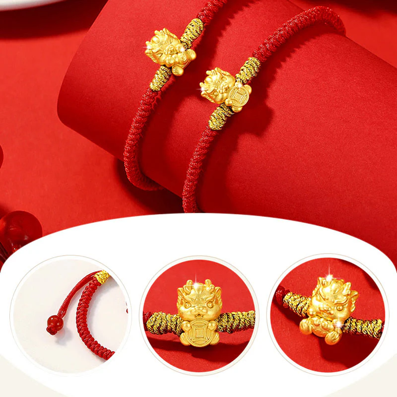 Buddha Stones 999 Sterling Silver Year of the Dragon Copper Coin Fortune Dragon Fu Character Luck Handcrafted Red String Braided Bracelet (Extra 30% Off | USE CODE: FS30)
