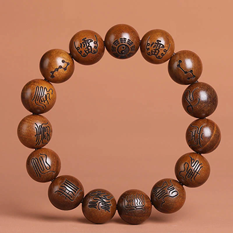 Buddha Stones Lightning Struck Jujube Wood Yin Yang Bagua Taoist Taboo Scripture Symbol Engraved Luck Bracelet